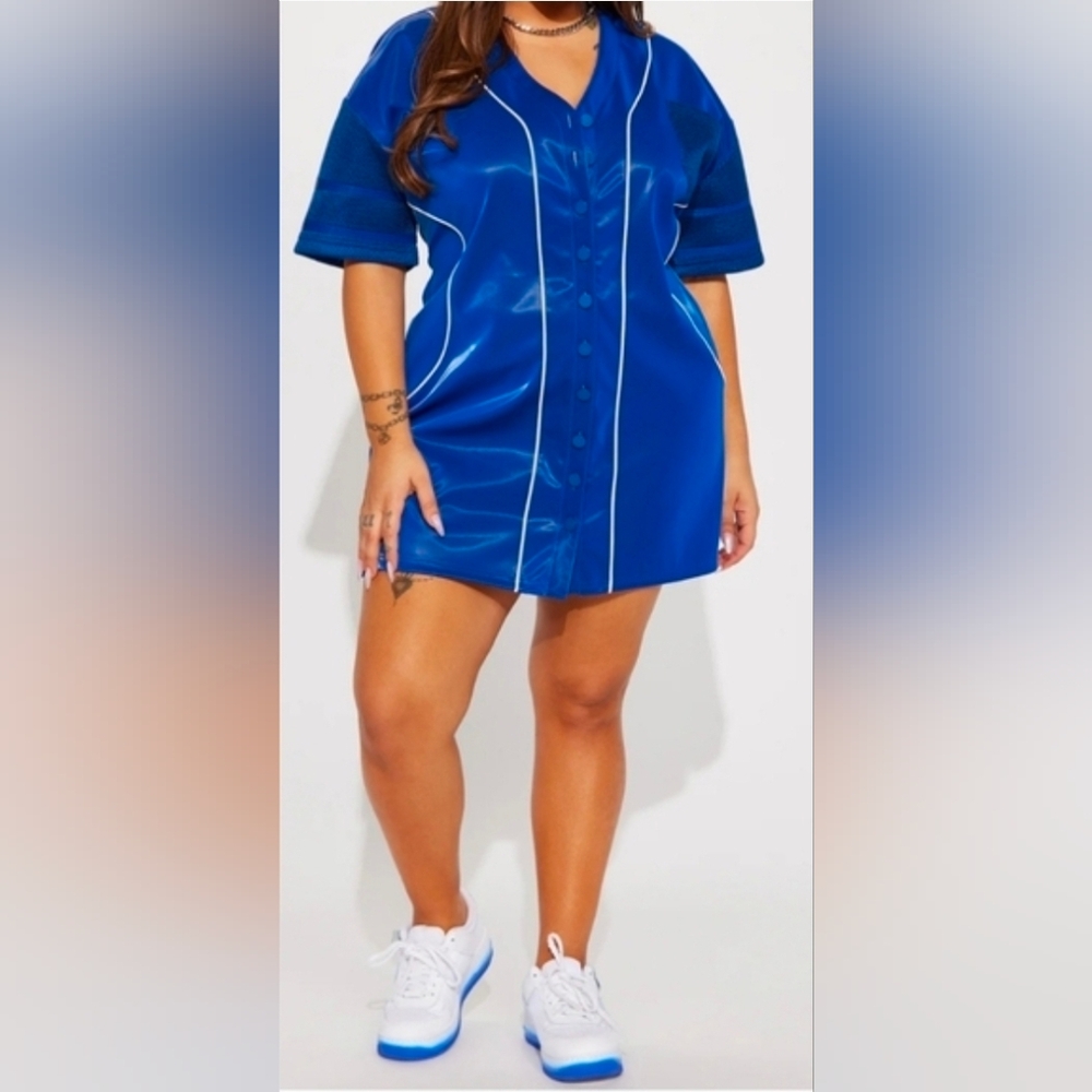 Fashionova Plus Size Royal Blue Button Baseball Dress